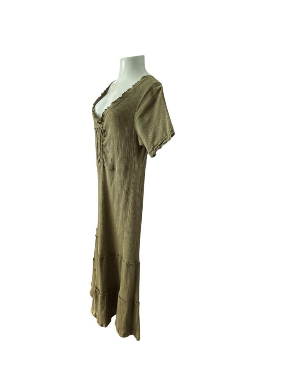 Ellos Womens Dress Size 18/20 Gauze Maxi Green Short Sleeve V-Neck Smocked - Picture 8 of 16